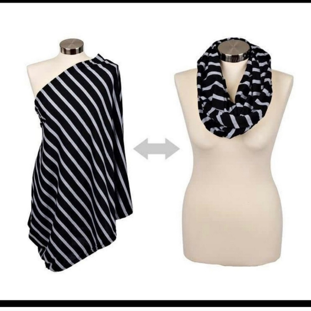 Itzy Ritzy Nursing Happens - Infinity Breastfeeding Scarf - Black & Gray Stripe